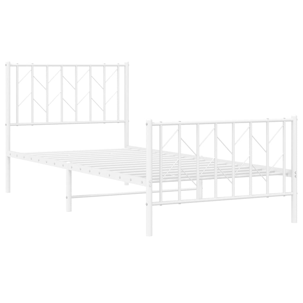 Cadre de lit métal sans matelas avec pied de lit blanc 90x200cm - XIOS