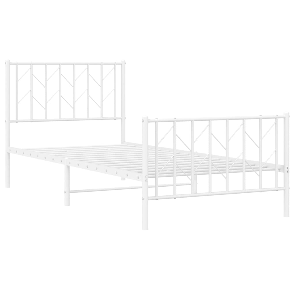 Cadre de lit métal sans matelas avec pied de lit blanc 90x200cm - XIOS
