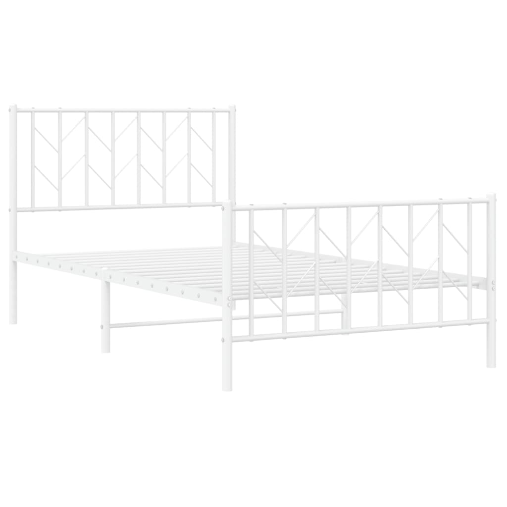 Cadre de lit métal sans matelas et pied de lit blanc 100x190 cm - XIOS