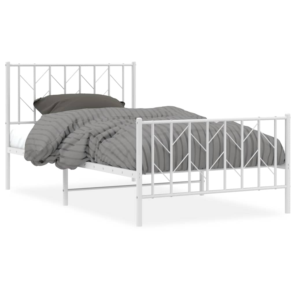 Cadre de lit métal sans matelas et pied de lit blanc 100x200 cm - XIOS