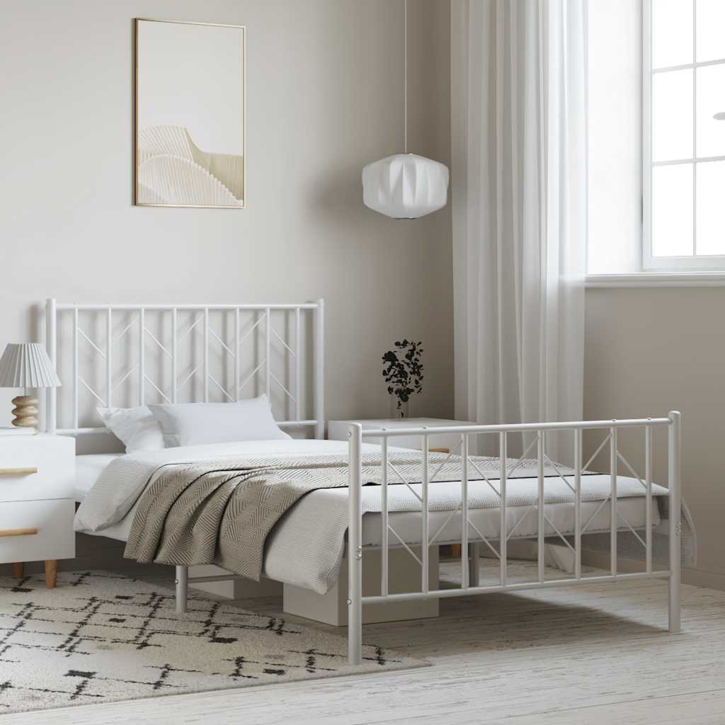 Cadre de lit métal sans matelas et pied de lit blanc 100x200 cm - XIOS