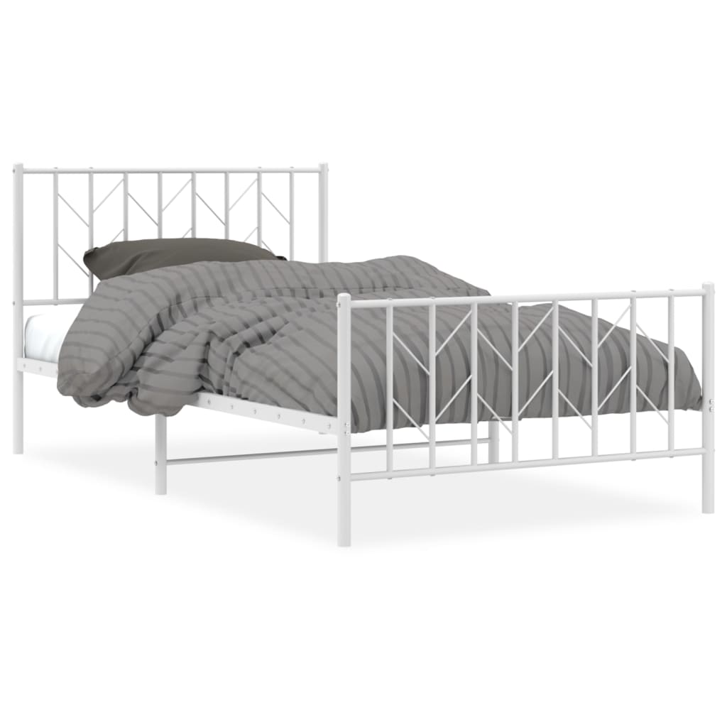 Cadre de lit métal sans matelas et pied de lit blanc 107x203 cm - XIOS