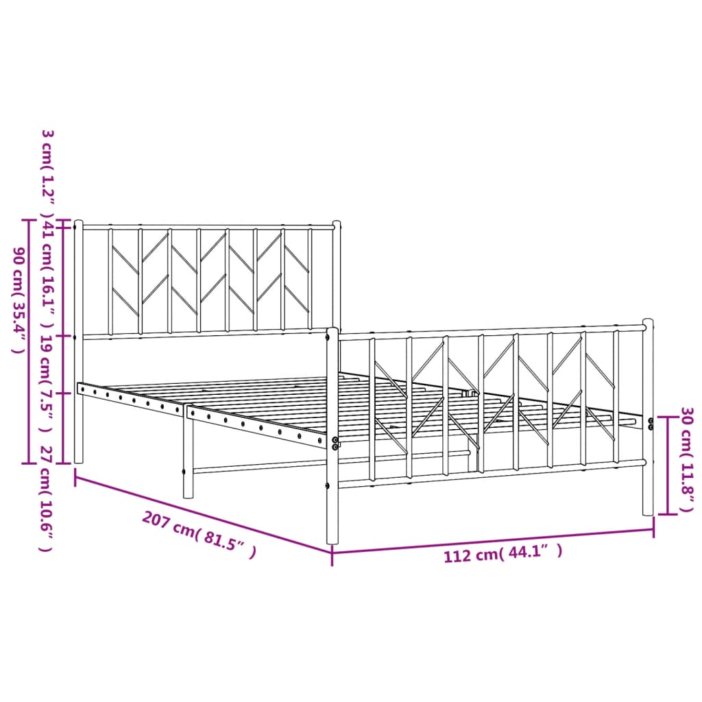 Cadre de lit métal sans matelas et pied de lit blanc 107x203 cm - XIOS