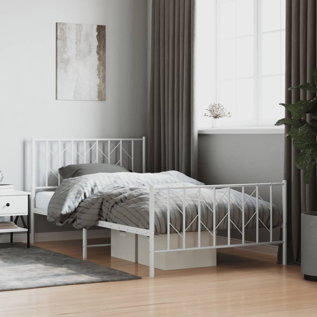 Cadre de lit métal sans matelas et pied de lit blanc 107x203 cm - XIOS