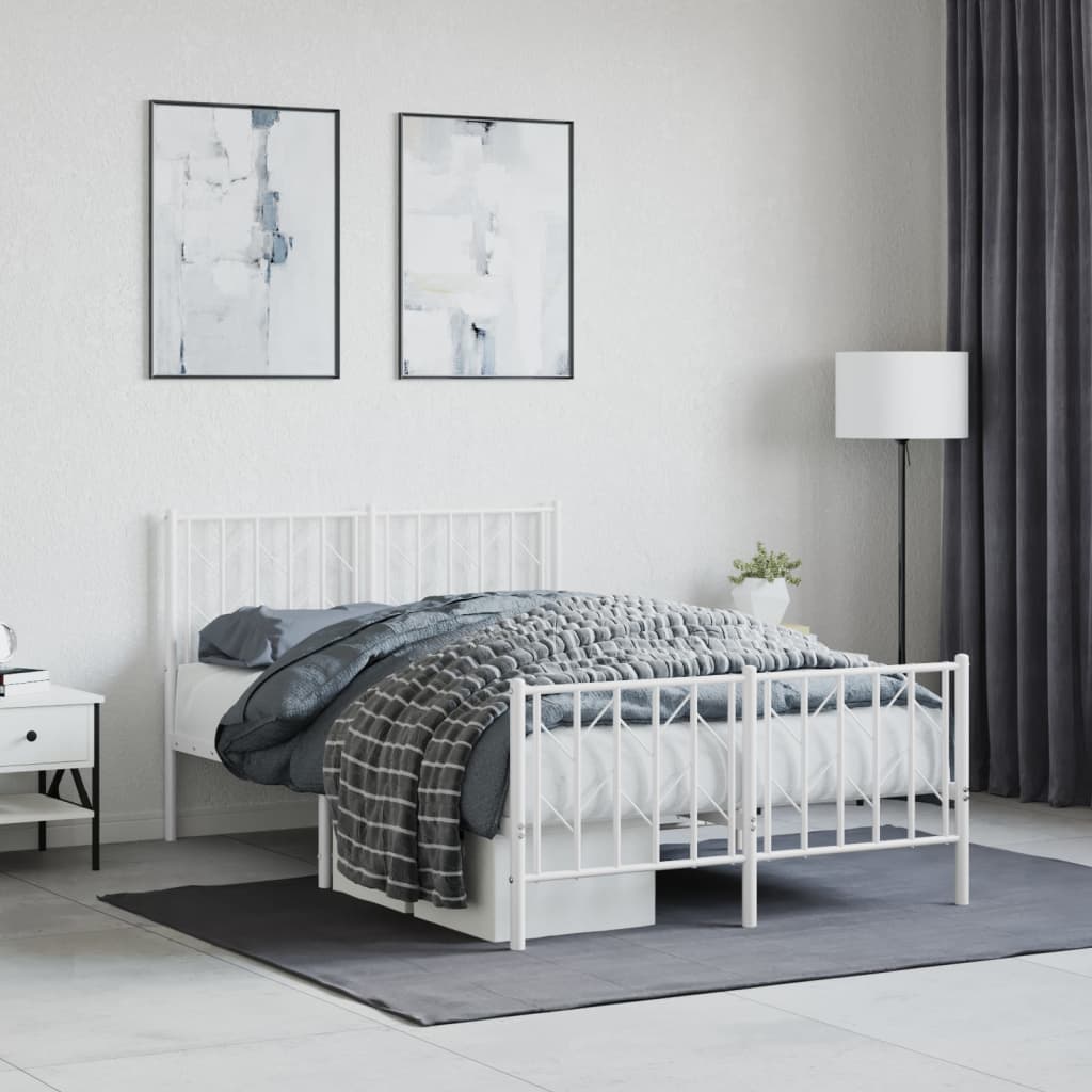 Cadre de lit métal sans matelas et pied de lit blanc 120x190 cm - XIOS