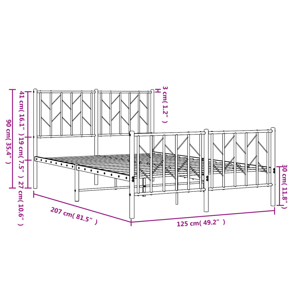 Cadre de lit métal sans matelas et pied de lit blanc 120x200 cm - XIOS