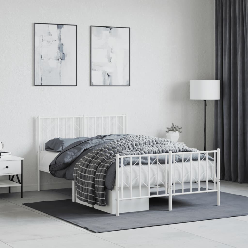 Cadre de lit métal sans matelas et pied de lit blanc 120x200 cm - XIOS