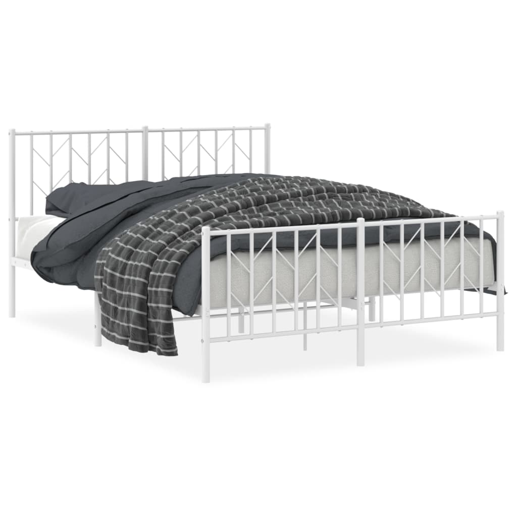 Cadre de lit métal sans matelas et pied de lit blanc 135x190 cm - XIOS