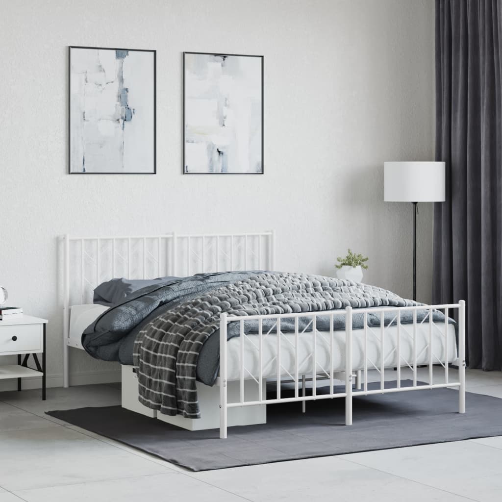 Cadre de lit métal sans matelas et pied de lit blanc 135x190 cm - XIOS