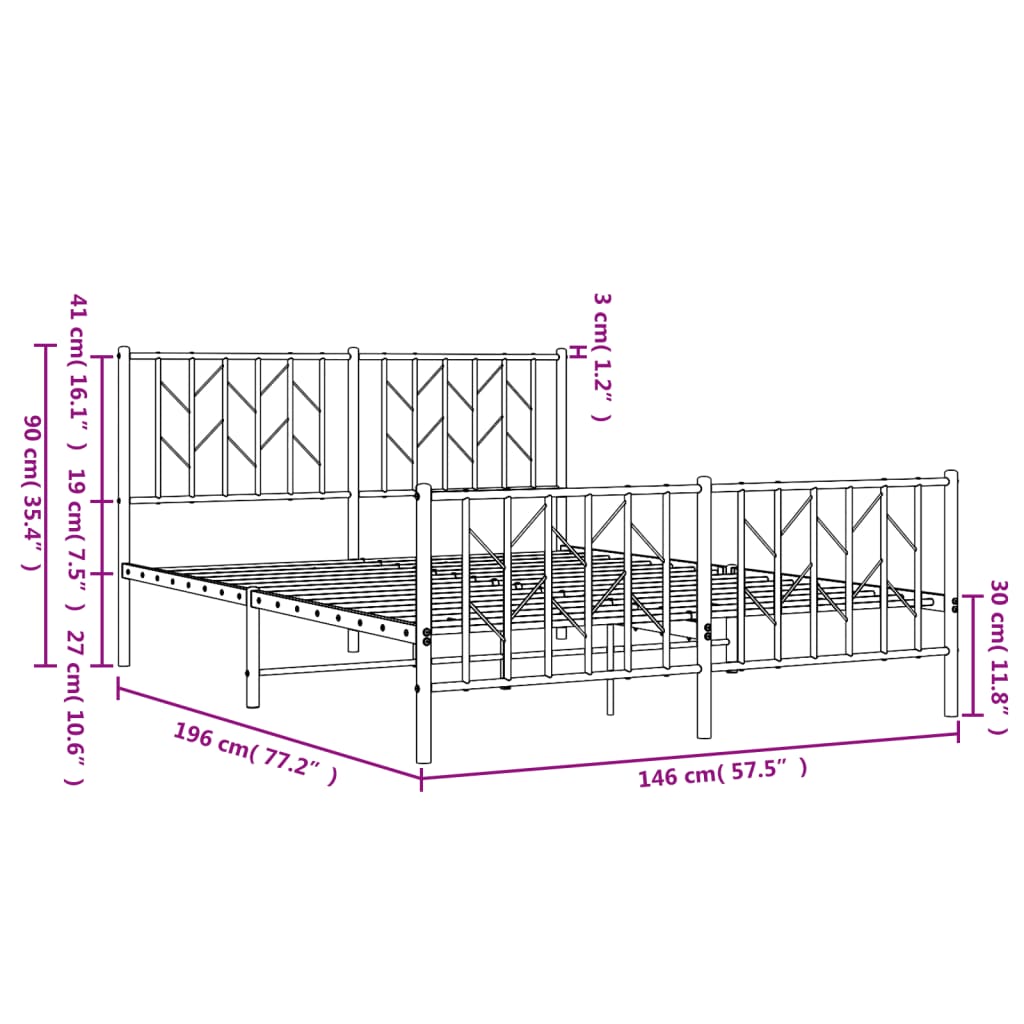 Cadre de lit métal sans matelas et pied de lit blanc 140x190 cm - XIOS