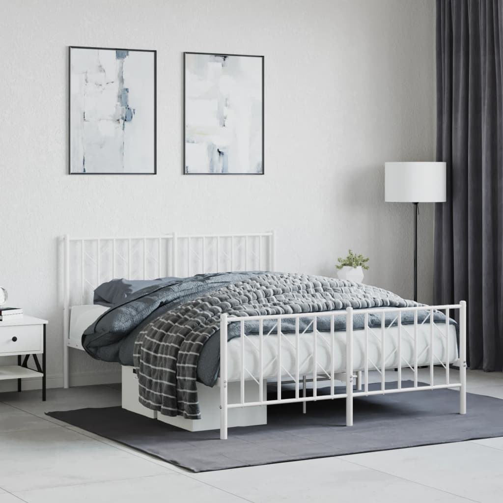 Cadre de lit métal sans matelas et pied de lit blanc 140x190 cm - XIOS