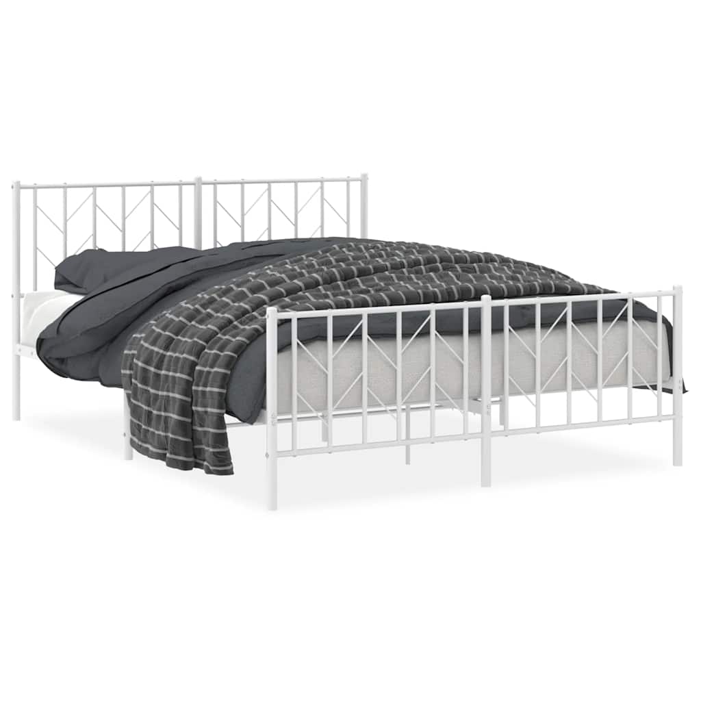 Cadre de lit métal sans matelas et pied de lit blanc 150x200 cm - XIOS