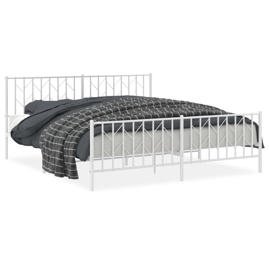 Cadre de lit métal sans matelas et pied de lit blanc 183x213 cm - XIOS