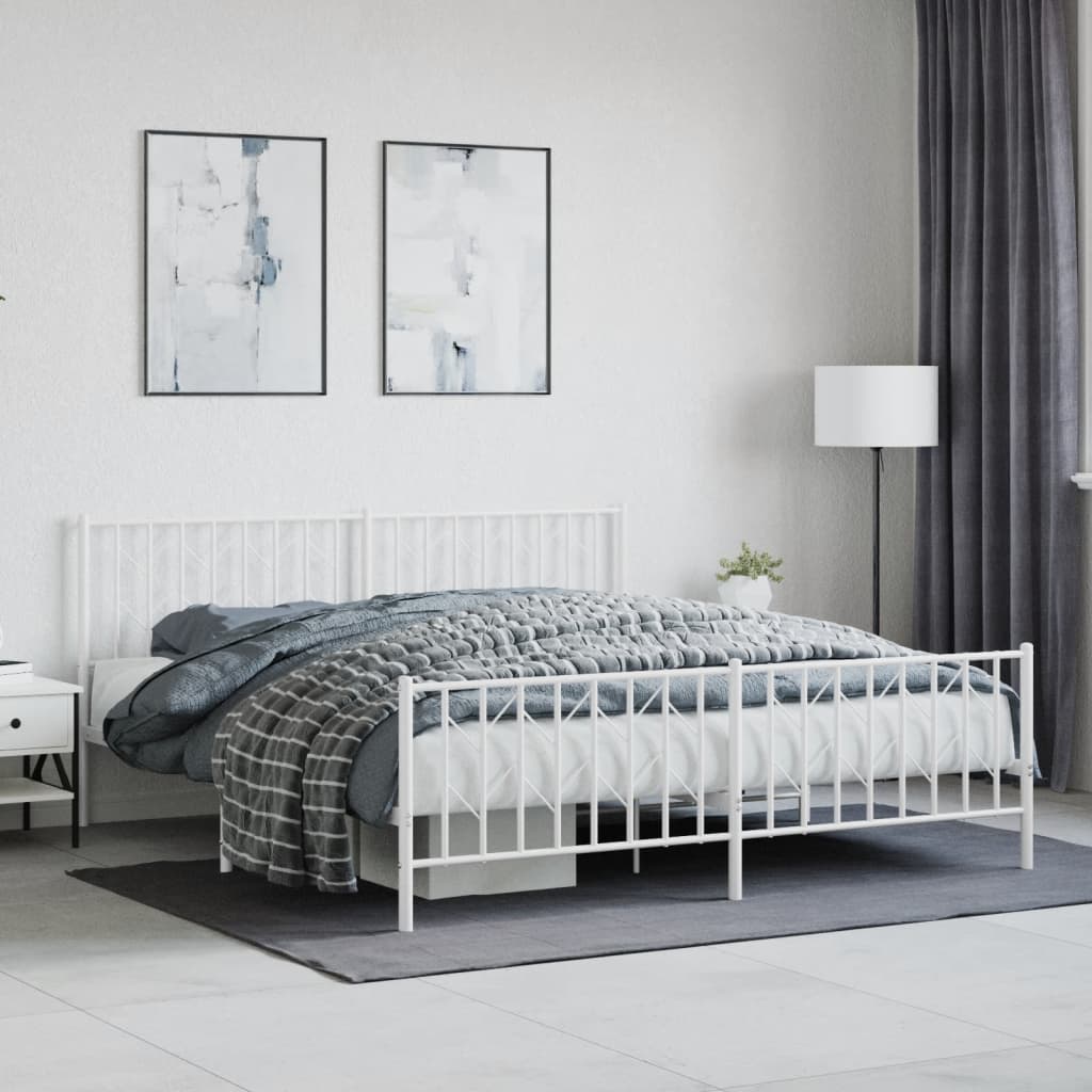 Cadre de lit métal sans matelas et pied de lit blanc 183x213 cm - XIOS