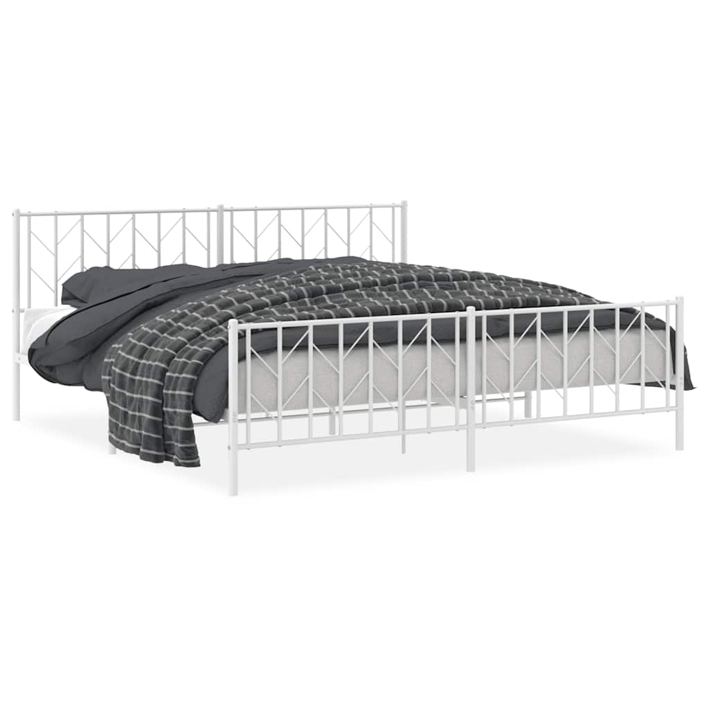 Cadre de lit métal sans matelas et pied de lit blanc 193x203 cm - XIOS