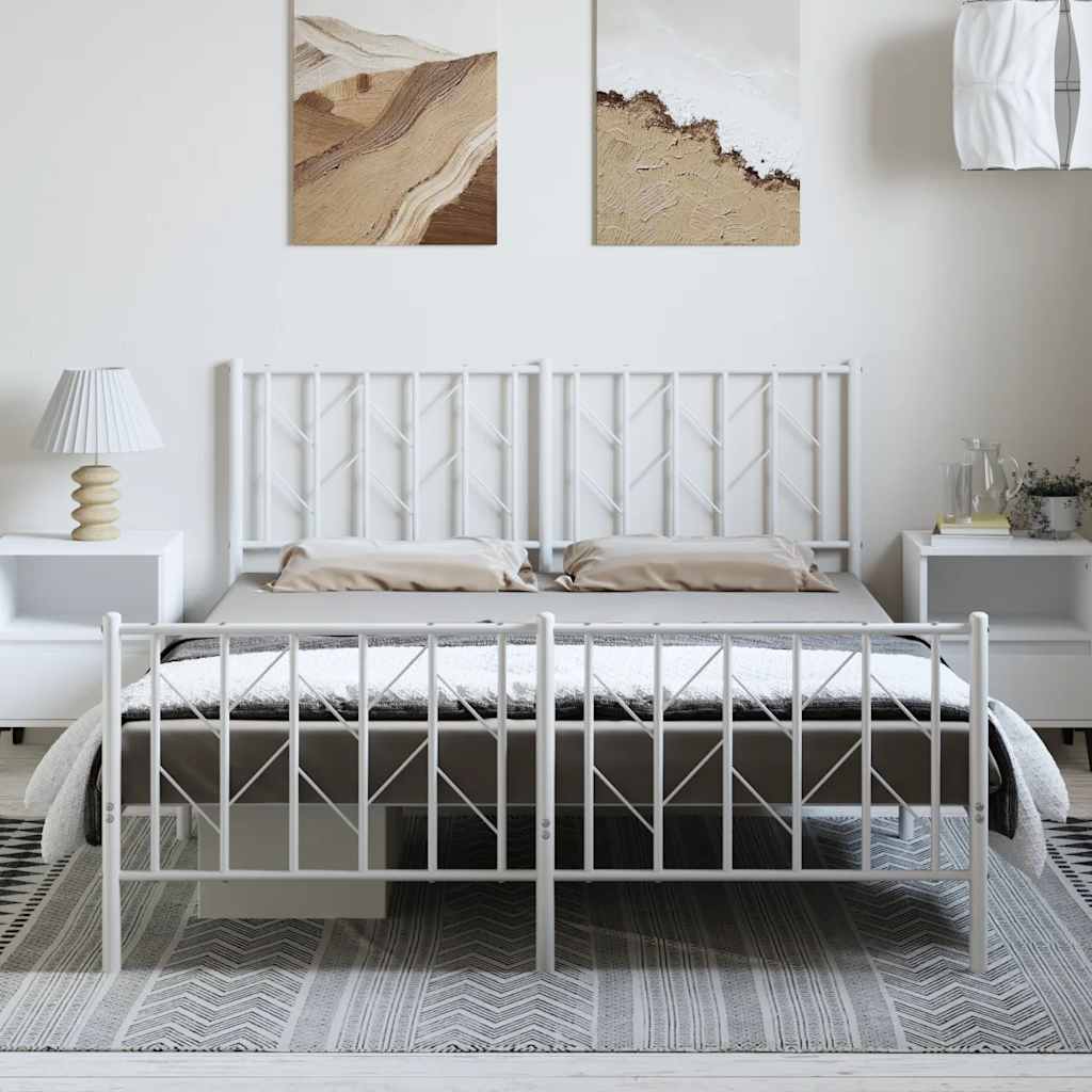 Cadre de lit métal sans matelas et pied de lit blanc 193x203 cm - XIOS