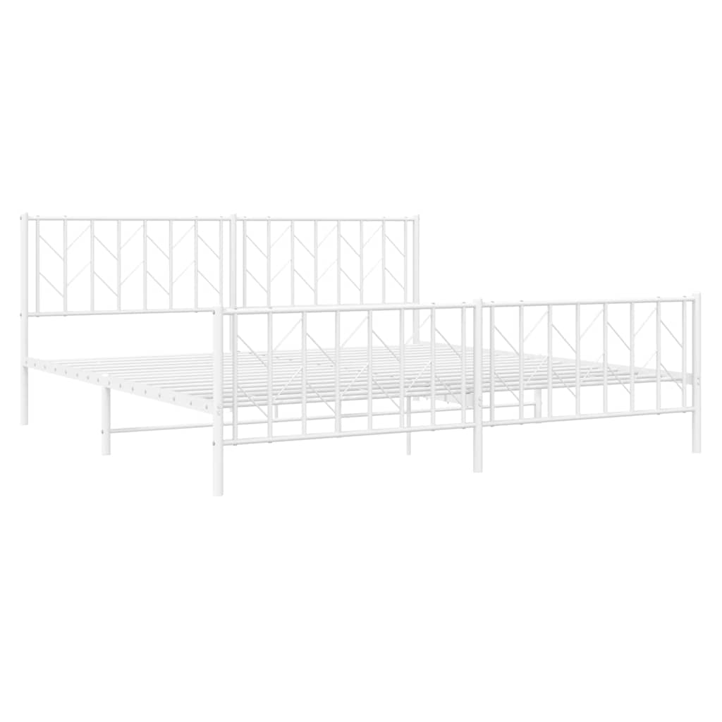 Cadre de lit métal sans matelas et pied de lit blanc 193x203 cm - XIOS