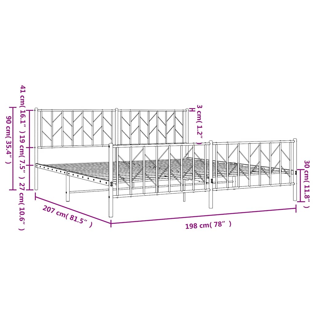 Cadre de lit métal sans matelas et pied de lit blanc 193x203 cm - XIOS