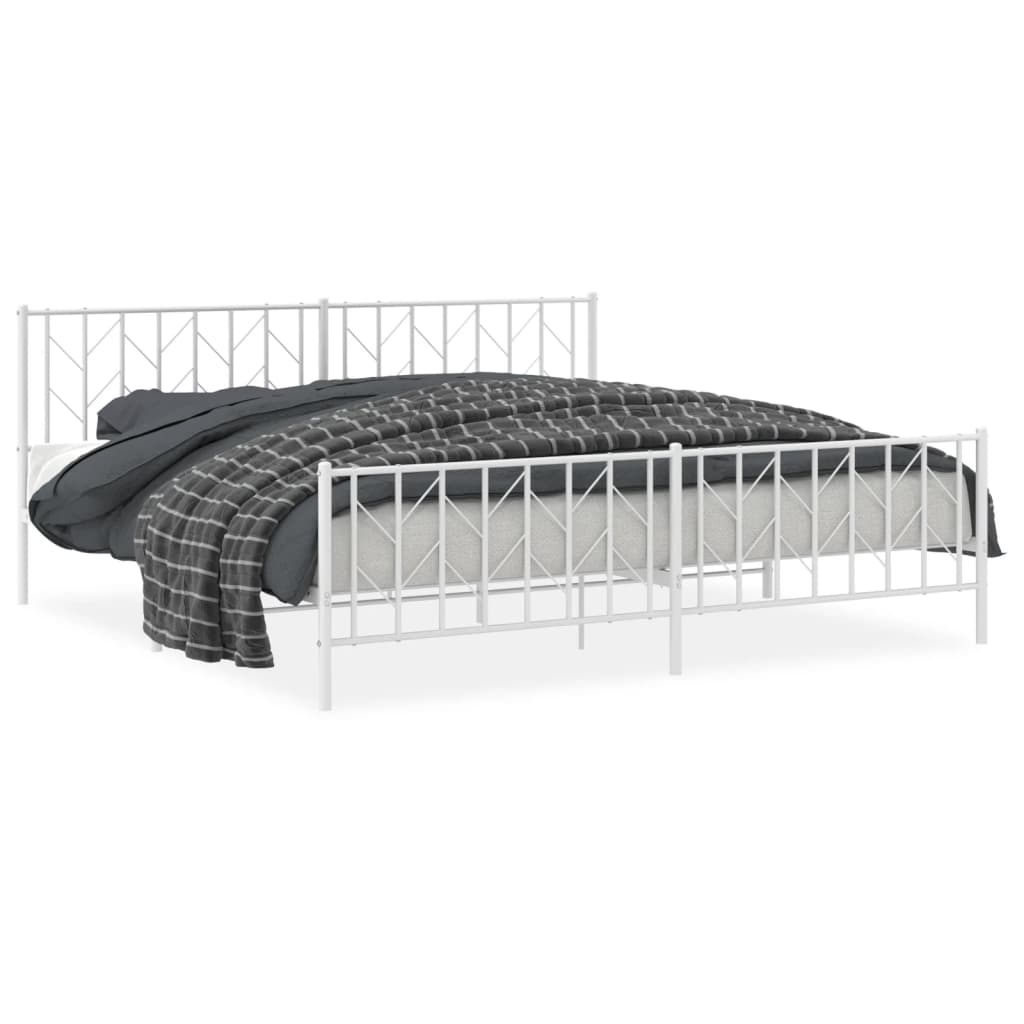 Cadre de lit métal sans matelas et pied de lit blanc 200x200 cm - XIOS