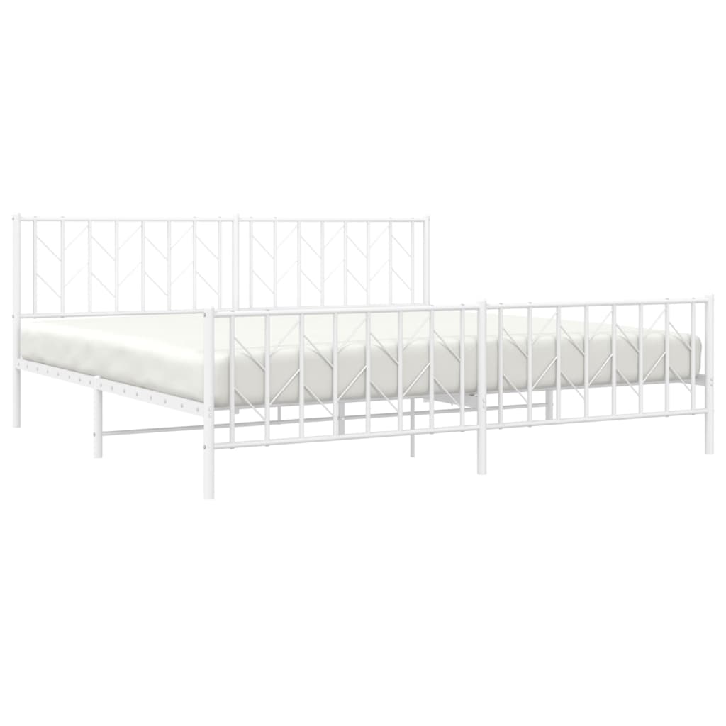 Cadre de lit métal sans matelas et pied de lit blanc 200x200 cm - XIOS