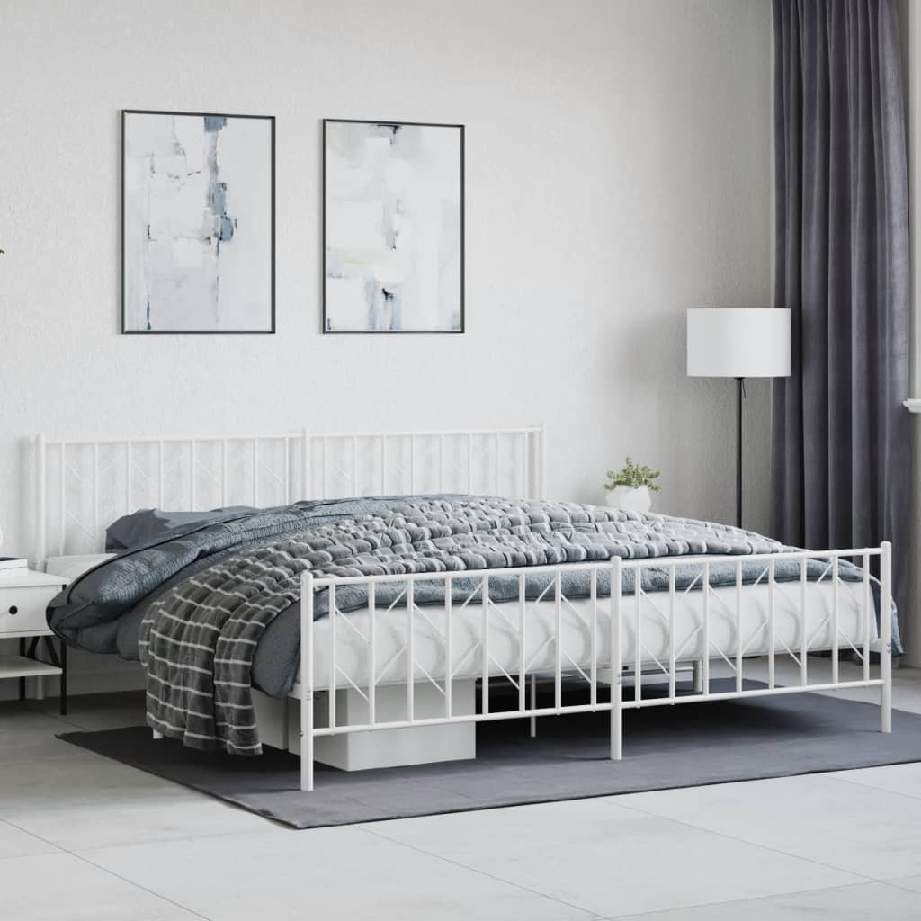 Cadre de lit métal sans matelas et pied de lit blanc 200x200 cm - XIOS