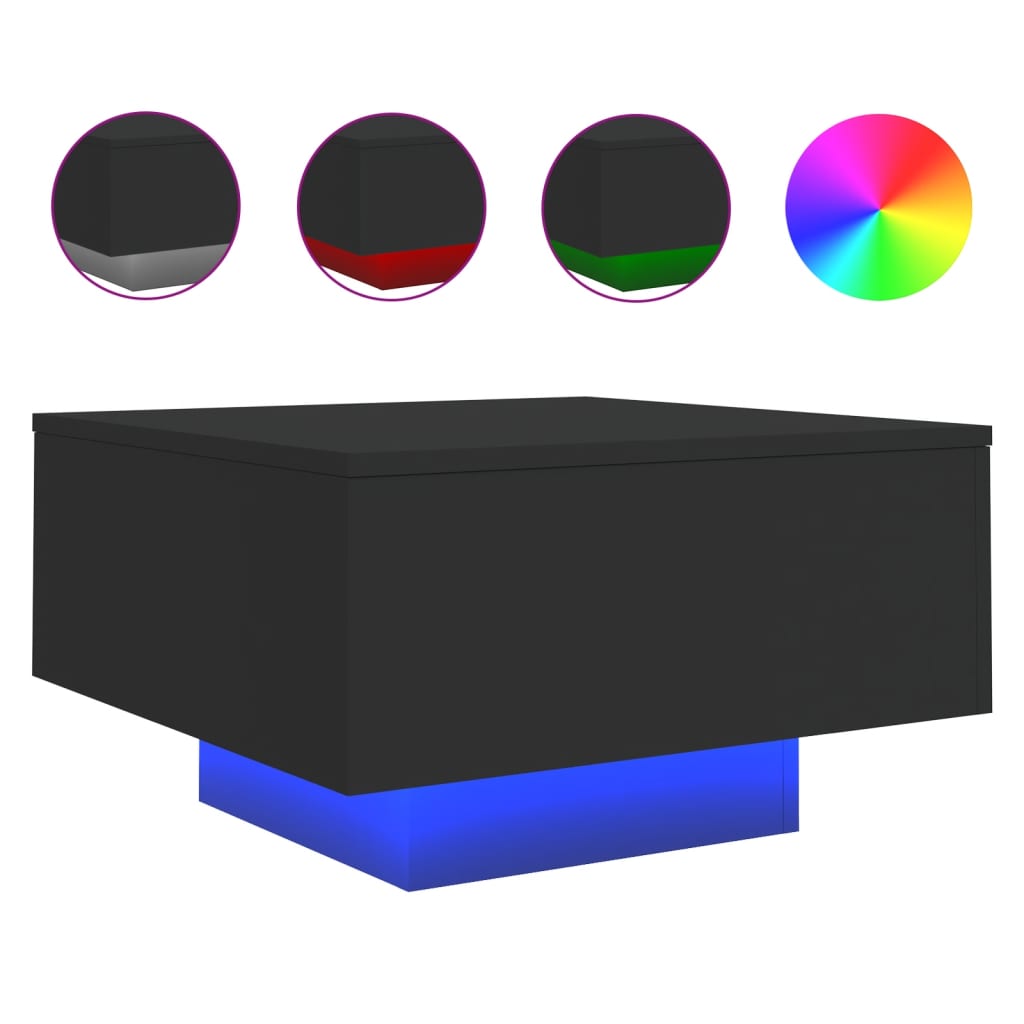 Table basse avec lumières LED noir 55x55x31 cm - XIOS