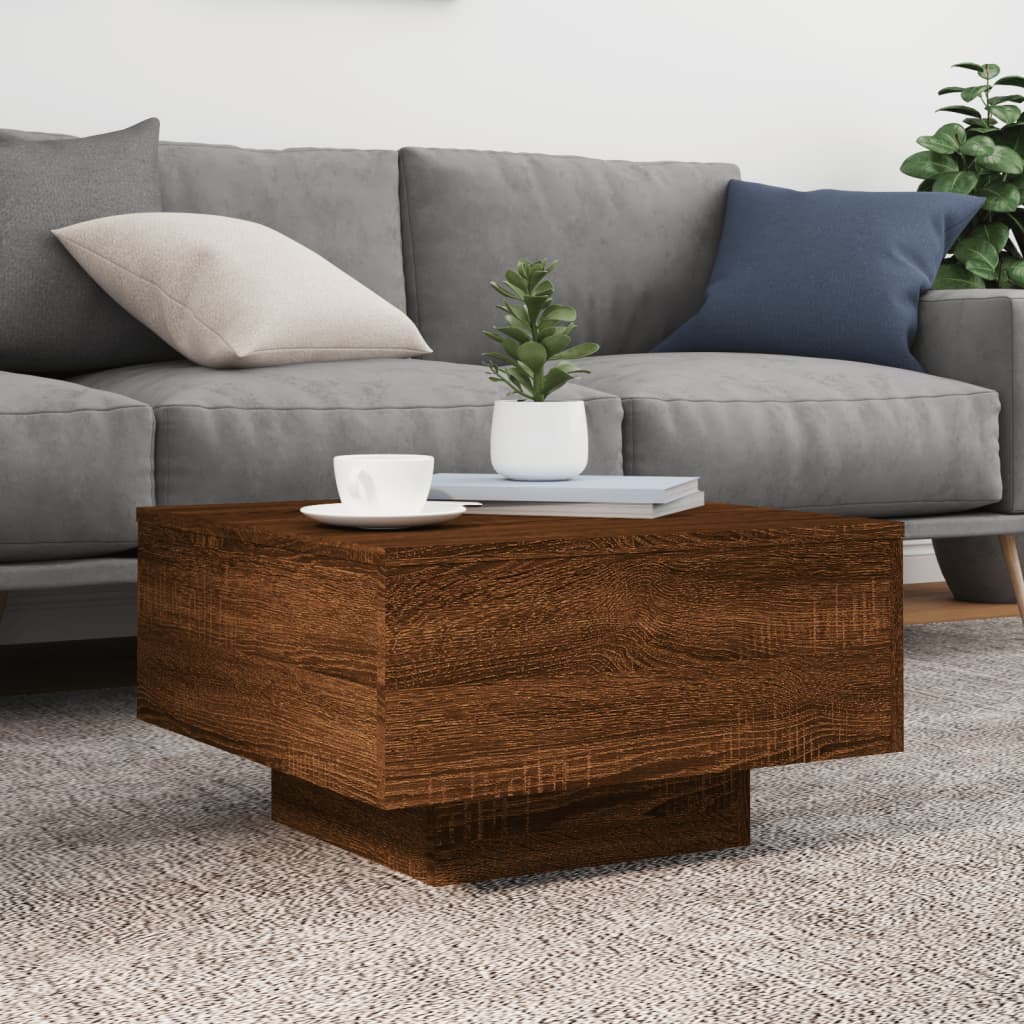 Table basse avec lumières LED chêne marron 55x55x31 cm - XIOS