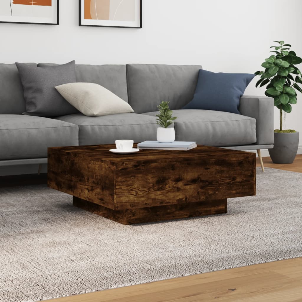Table basse chêne fumé 80x80x31 cm bois d'ingénierie XIOS