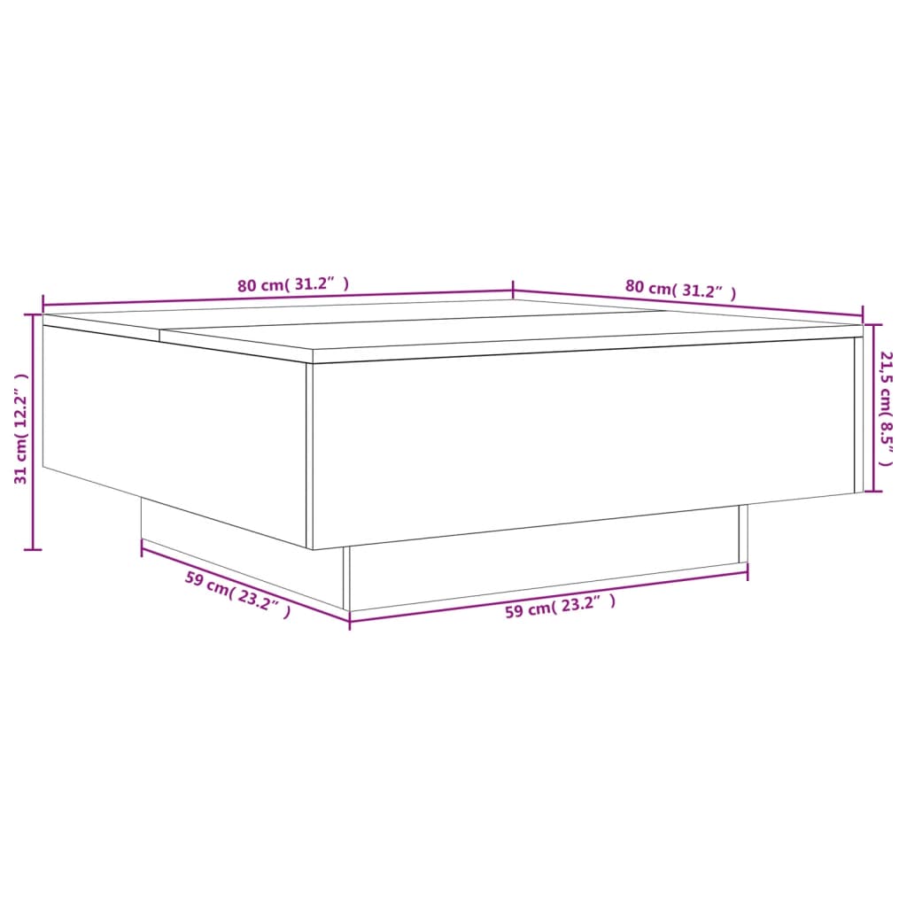 Table basse chêne fumé 80x80x31 cm bois d'ingénierie XIOS