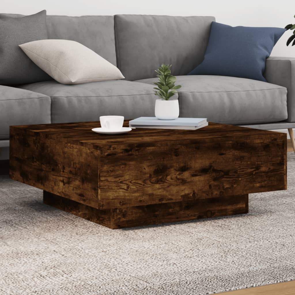 Table basse chêne fumé 80x80x31 cm bois d'ingénierie XIOS