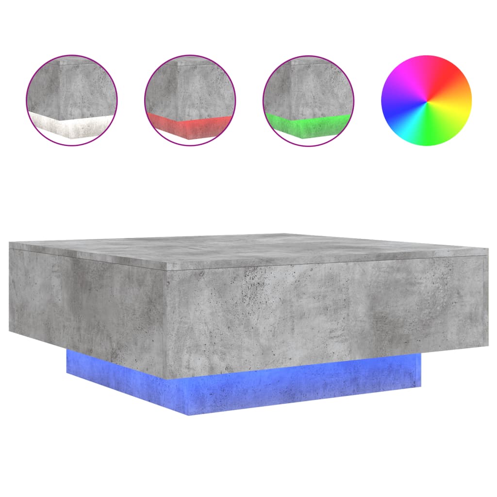 Table basse avec lumières LED gris béton 80x80x31 cm XIOS