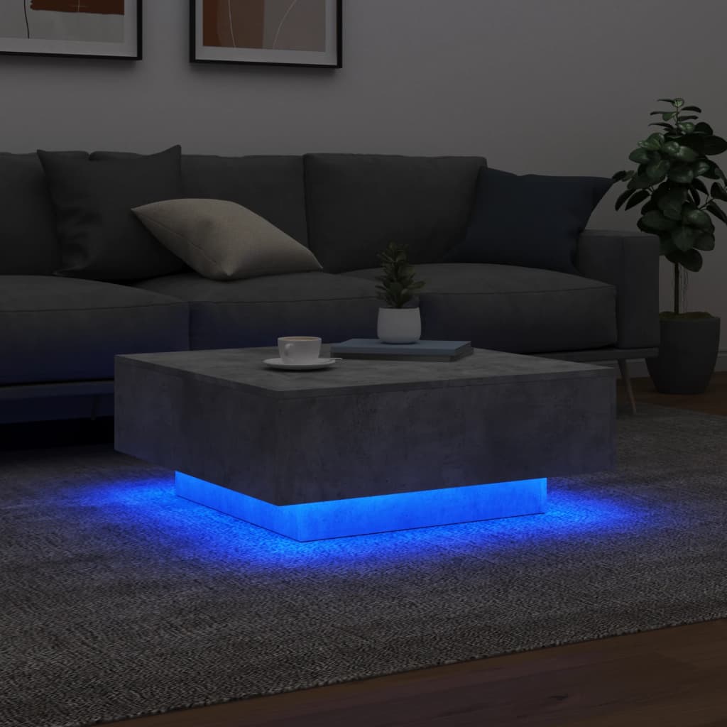 Table basse avec lumières LED gris béton 80x80x31 cm XIOS