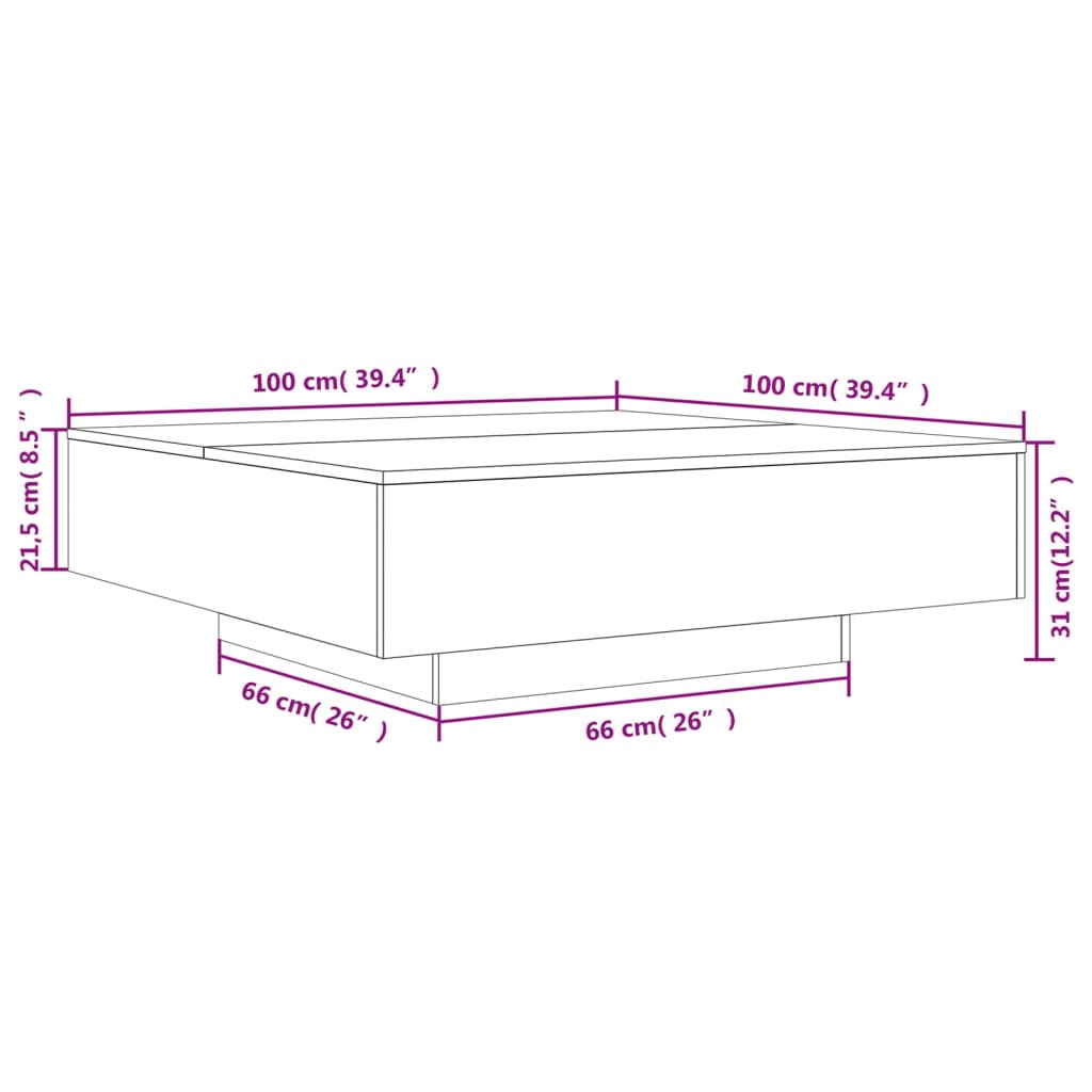 Table basse chêne marron 100x100x31 cm bois d'ingénierie XIOS