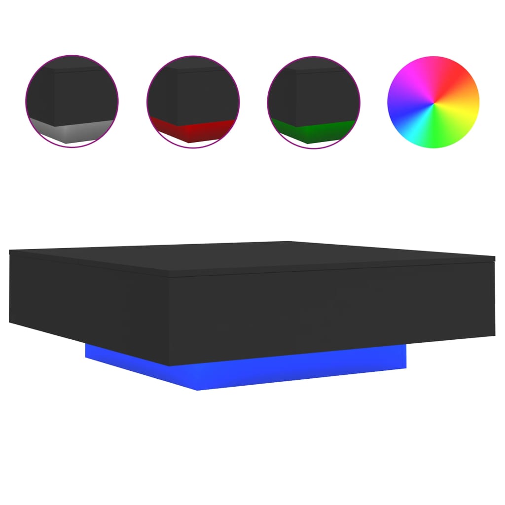 Table basse avec lumières LED noir 100x100x31 cm - XIOS