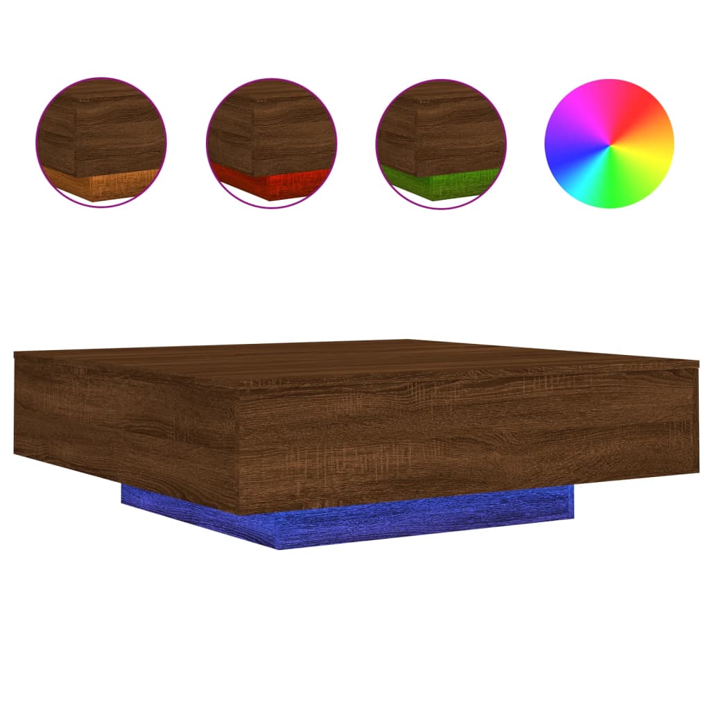Table basse avec lumières LED chêne marron 100x100x31 cm XIOS