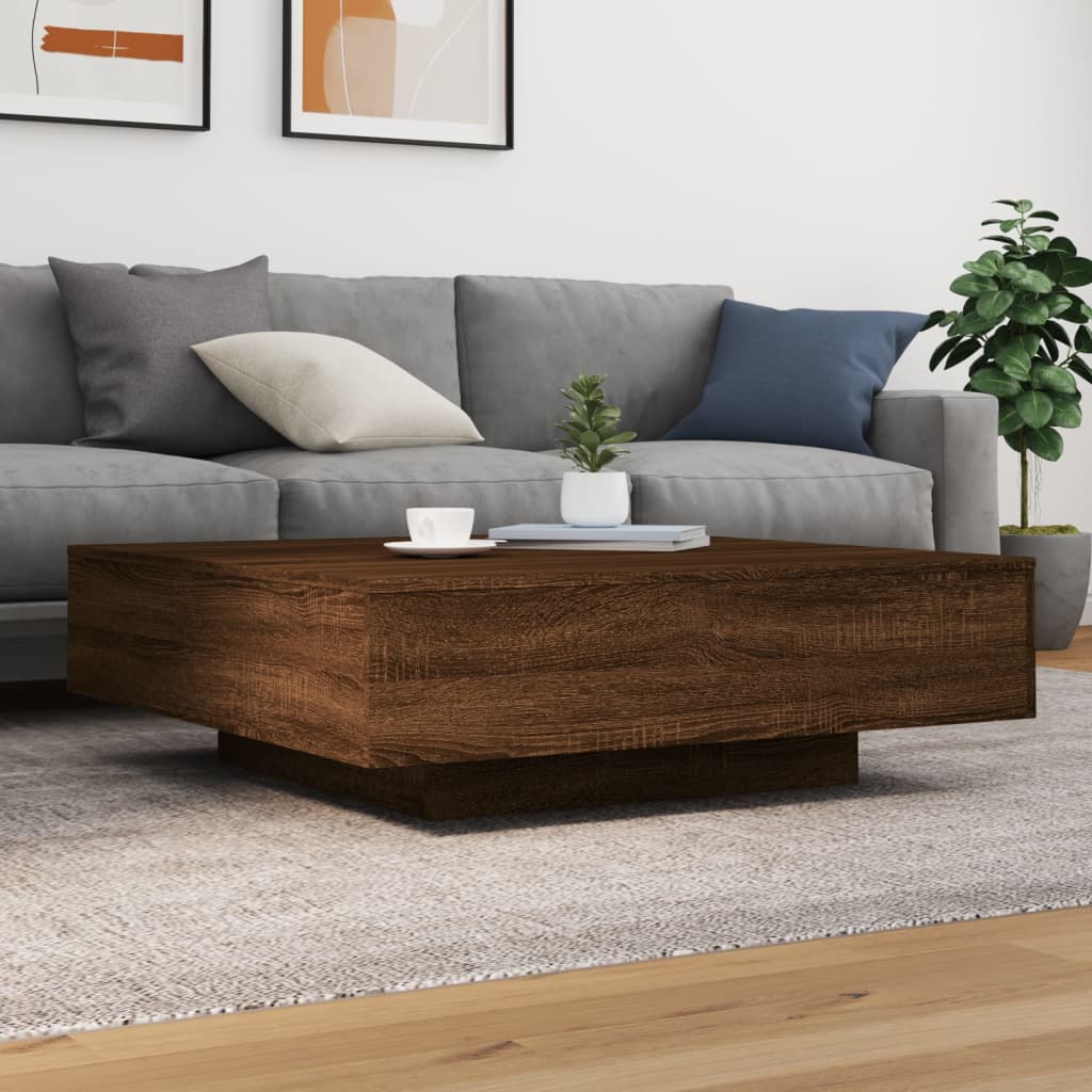 Table basse avec lumières LED chêne marron 100x100x31 cm XIOS
