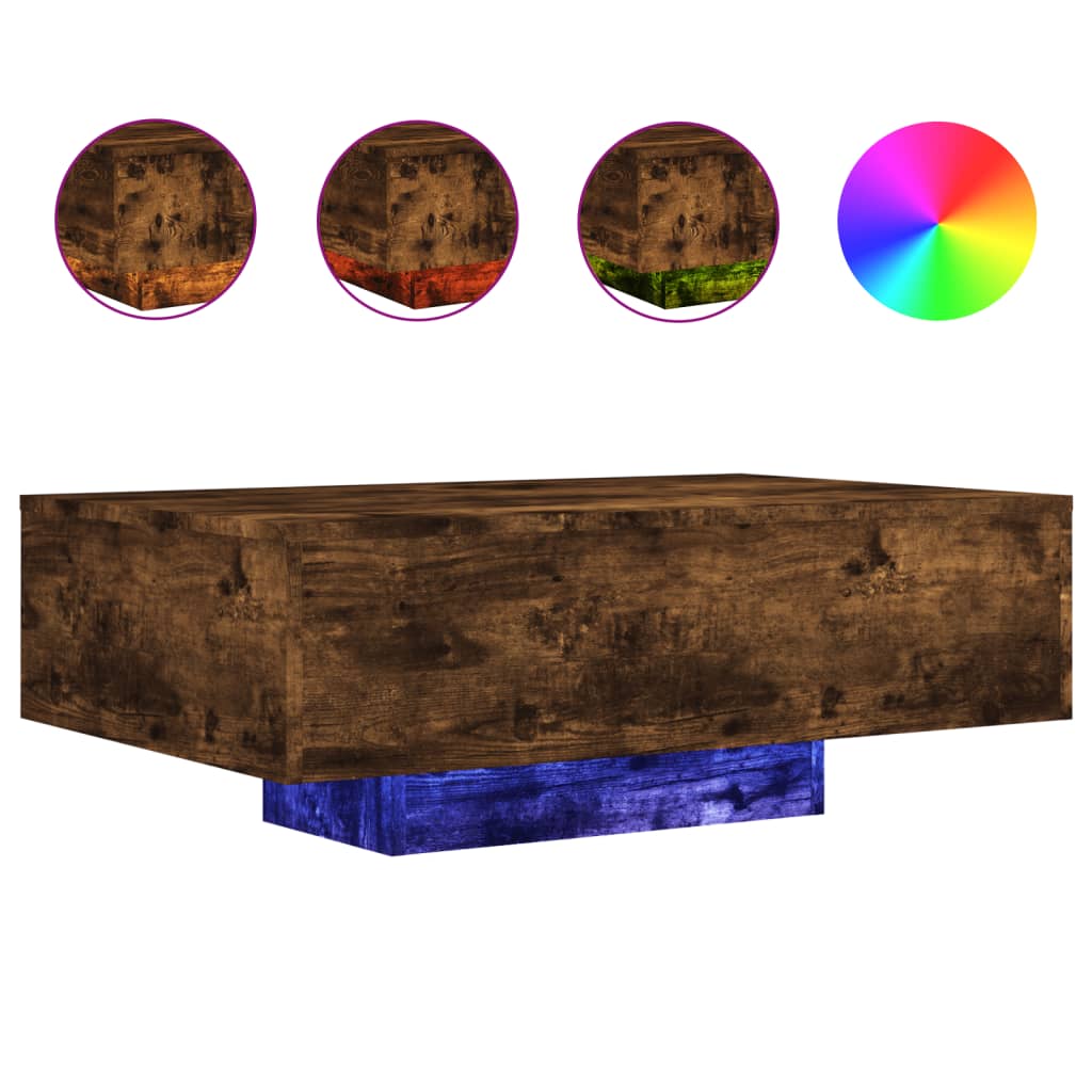 Table basse avec lumières LED chêne fumé 85x55x31 cm - XIOS