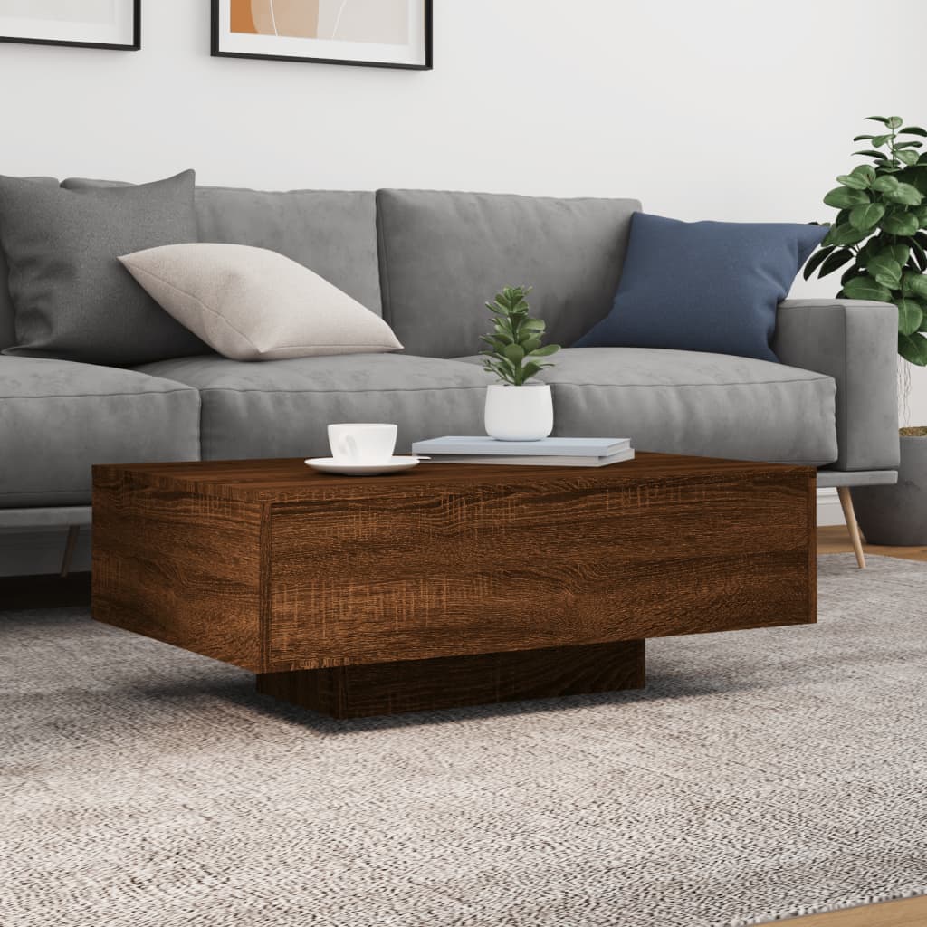 Table basse avec lumières LED chêne marron 85x55x31 cm - XIOS
