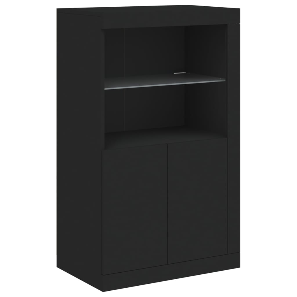 Armoire latérale avec lumières LED noir bois d'ingénierie
