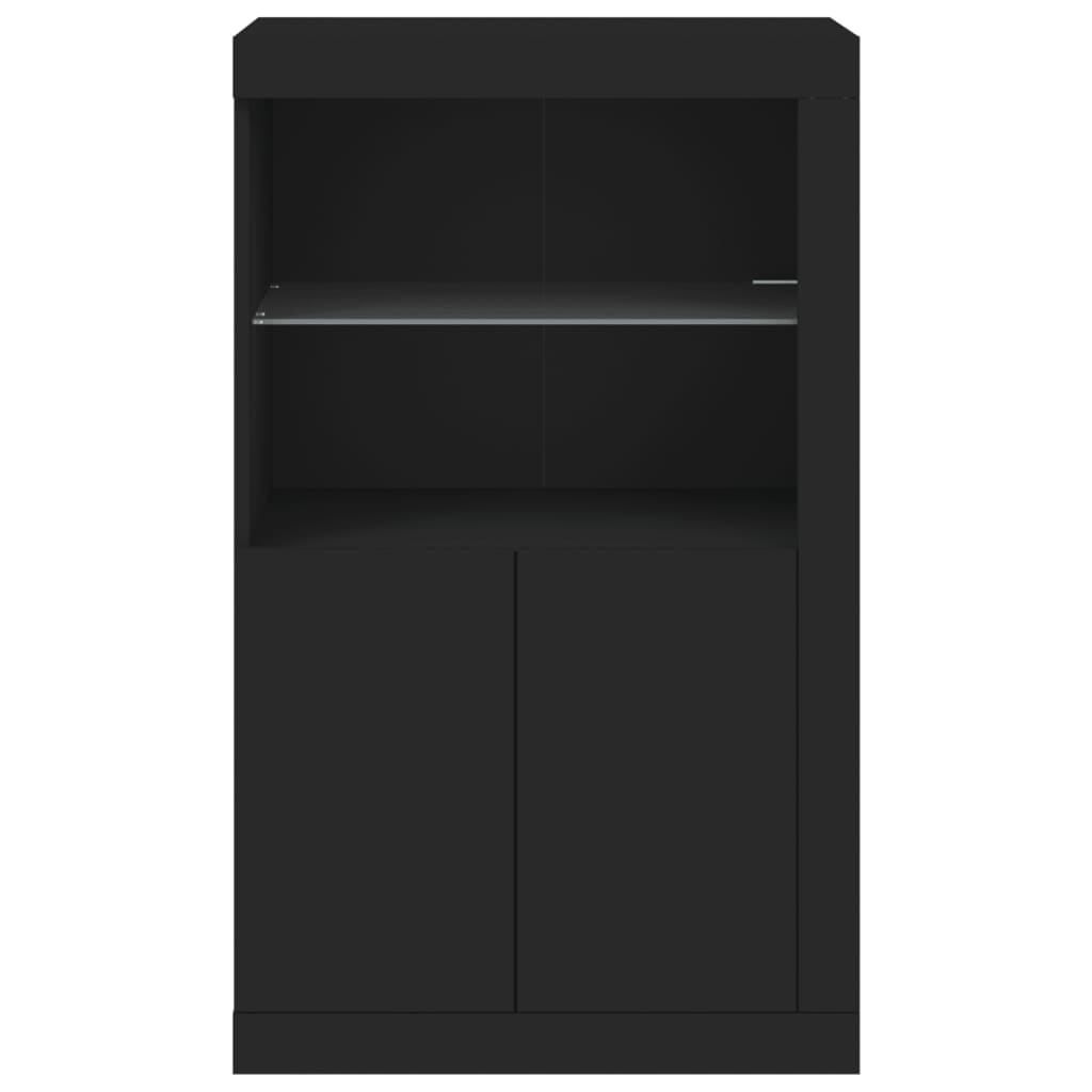 Armoire latérale avec lumières LED noir bois d'ingénierie