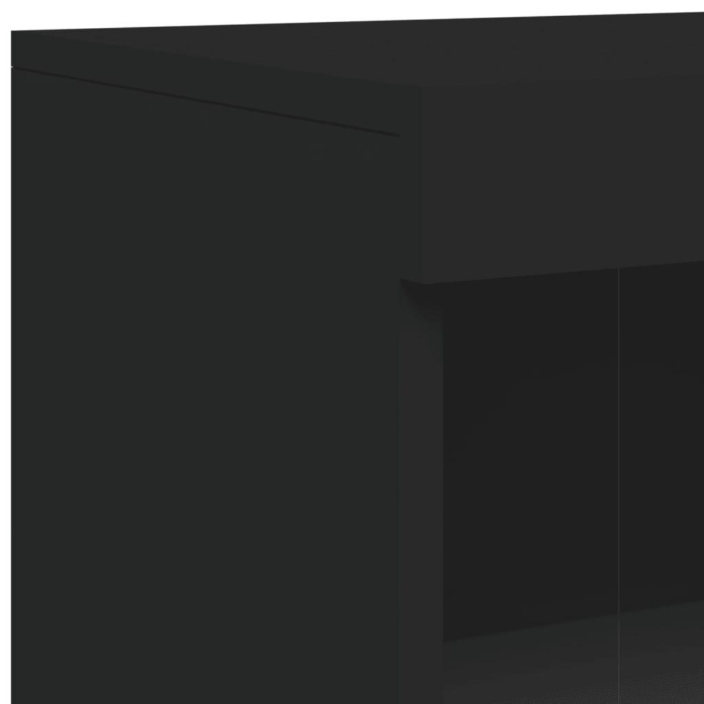 Armoire latérale avec lumières LED noir bois d'ingénierie