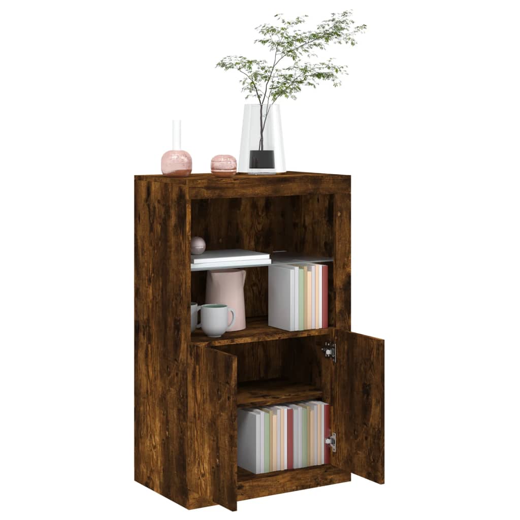 Armoire latérale avec lumières LED chêne fumé bois d'ingénierie - XIOS