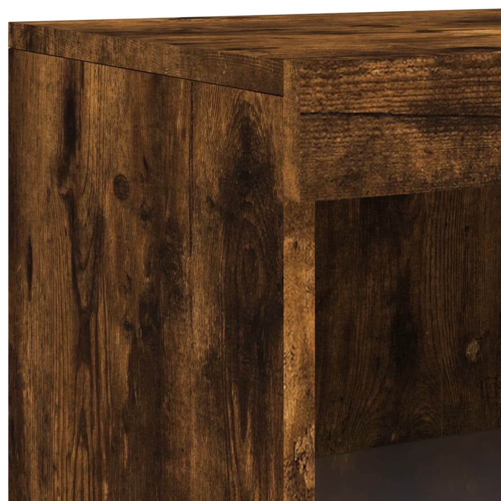 Armoire latérale avec lumières LED chêne fumé bois d'ingénierie - XIOS
