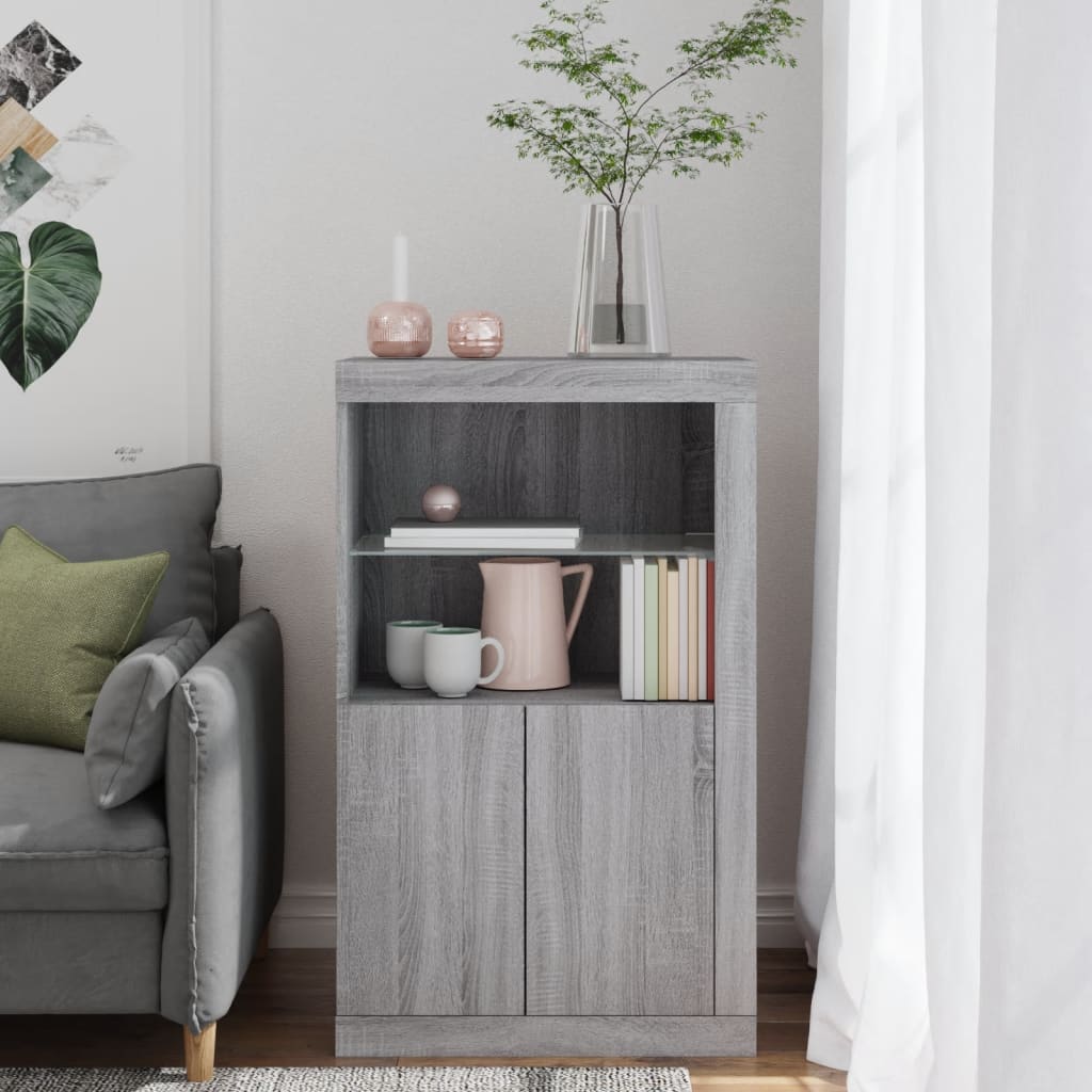 Armoire latérale et lumières LED sonoma gris bois d'ingénierie - XIOS