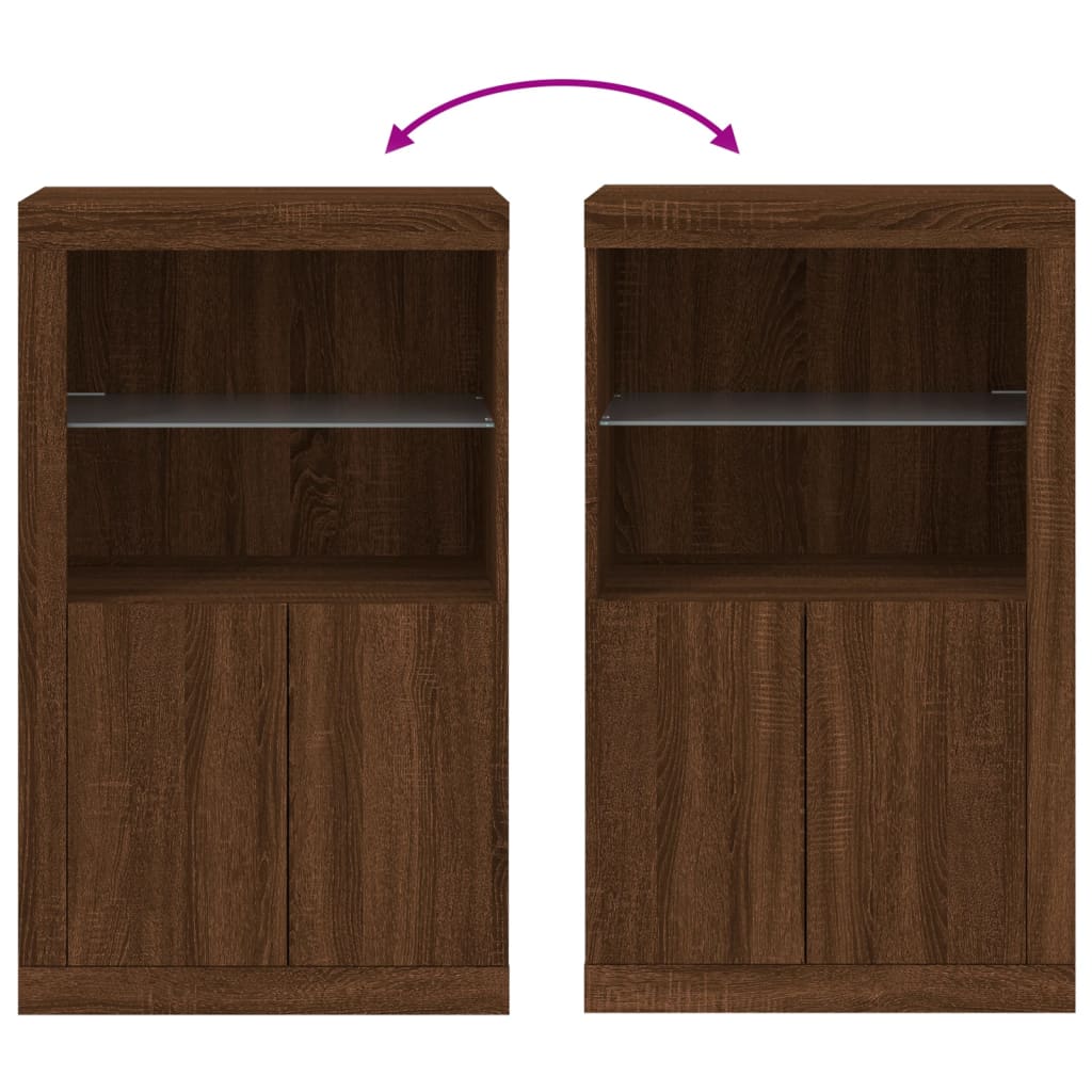 Armoire latérale avec lumières LED chêne marron bois ingénierie