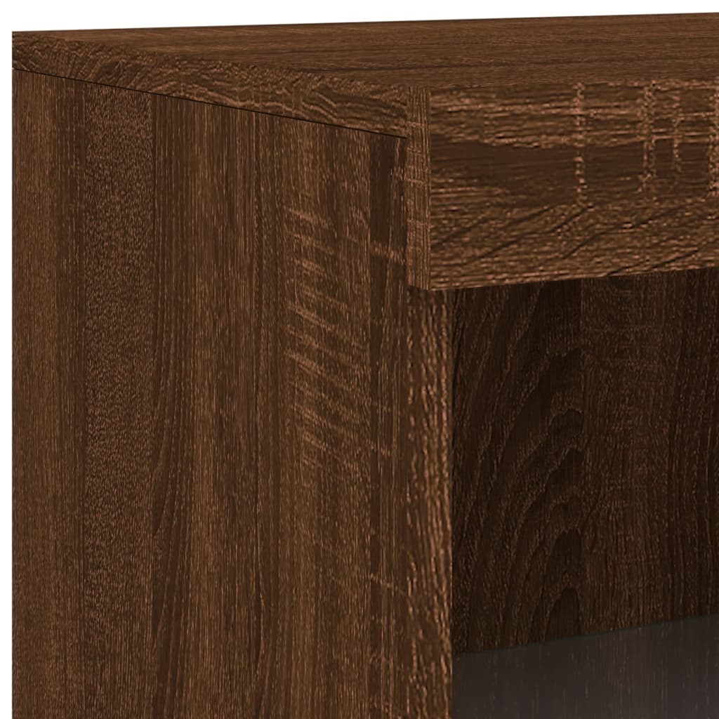 Armoire latérale avec lumières LED chêne marron bois ingénierie