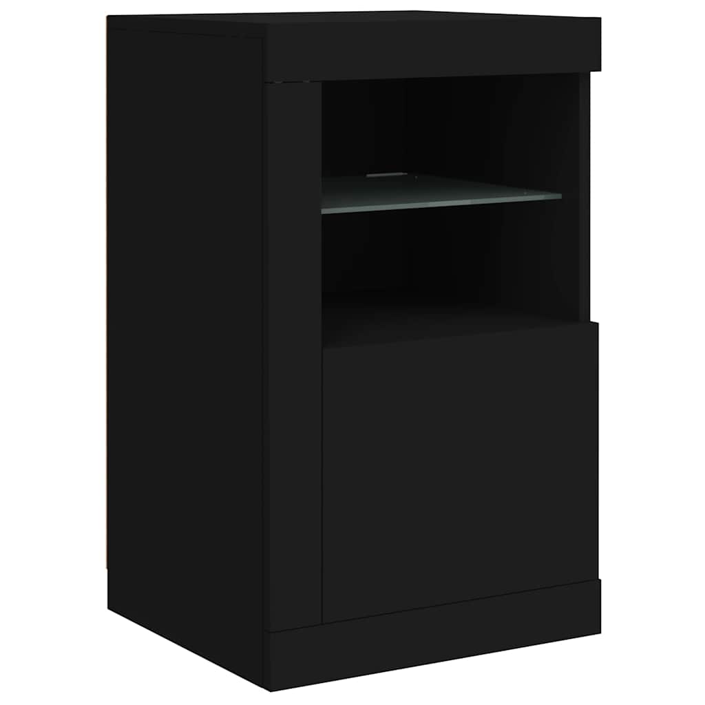 Armoire latérale avec lumières LED noir bois d'ingénierie