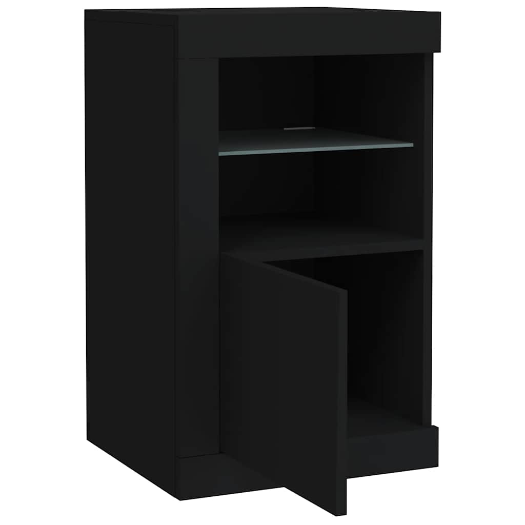 Armoire latérale avec lumières LED noir bois d'ingénierie