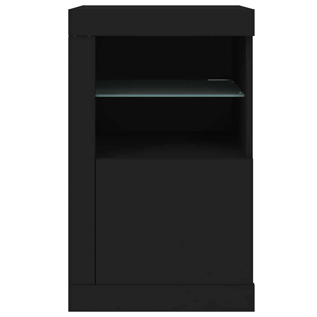 Armoire latérale avec lumières LED noir bois d'ingénierie