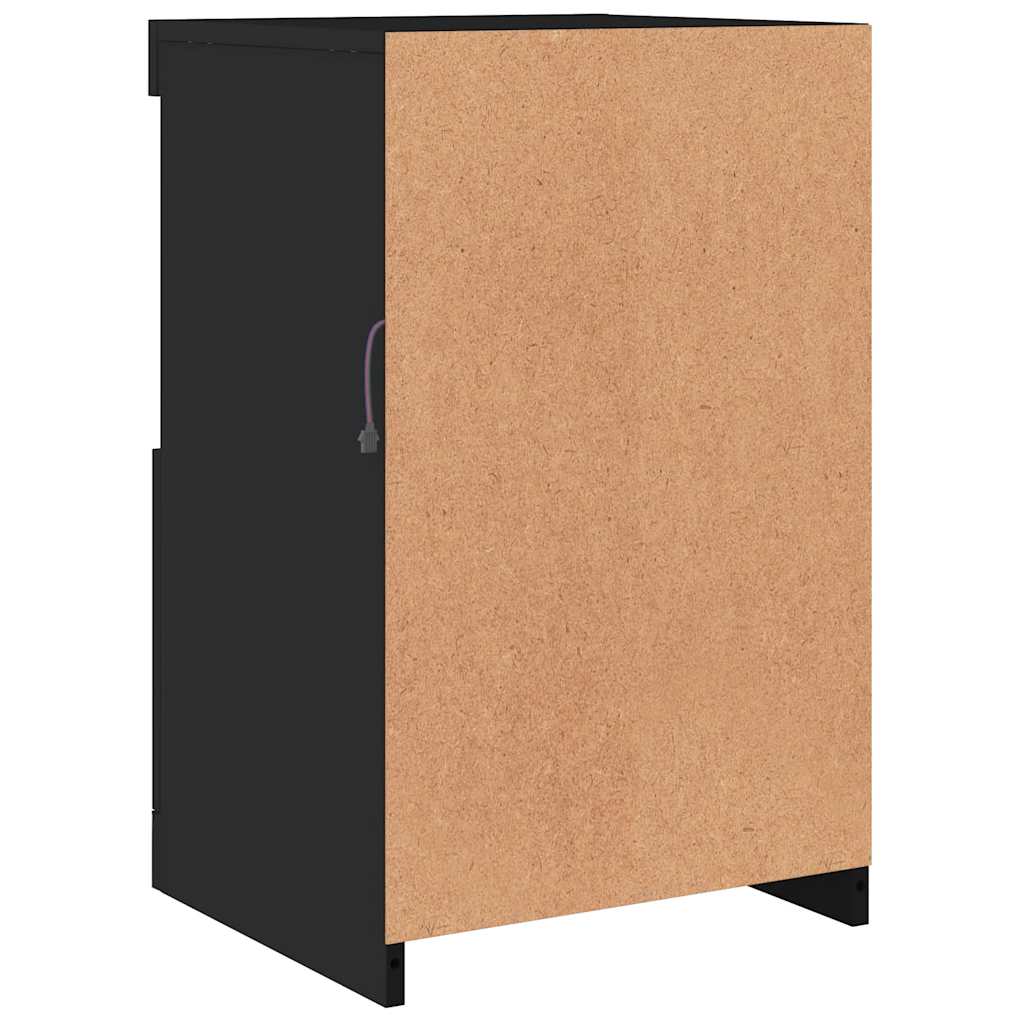 Armoire latérale avec lumières LED noir bois d'ingénierie